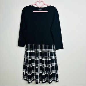 Fortune Ivy Chic Black and White Plaid Long Sleeve Dress Size Large